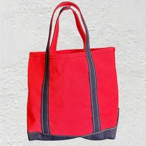 Vintage LL Bean Medium Boat and Tote- red with navy handles